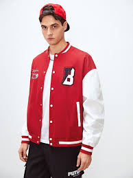 Varsity Jacket Mens Full sleeve Cotton (red)(N10)