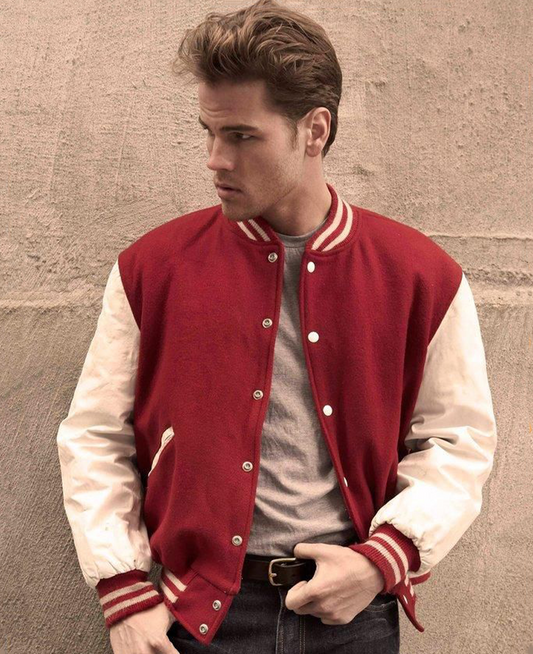 Varsity Jacket Mens Full sleeve Cotton (red)(N10)